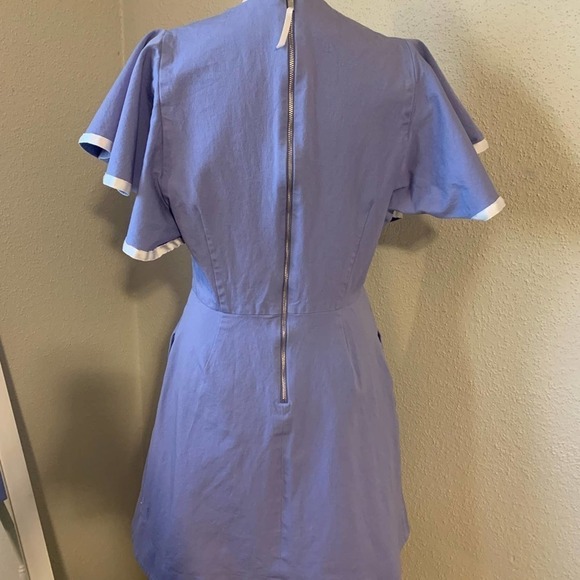 Pearl by Lela Rose Purple White Flutter Sleeve Sheath Dress Size 6 - Picture 4 of 13